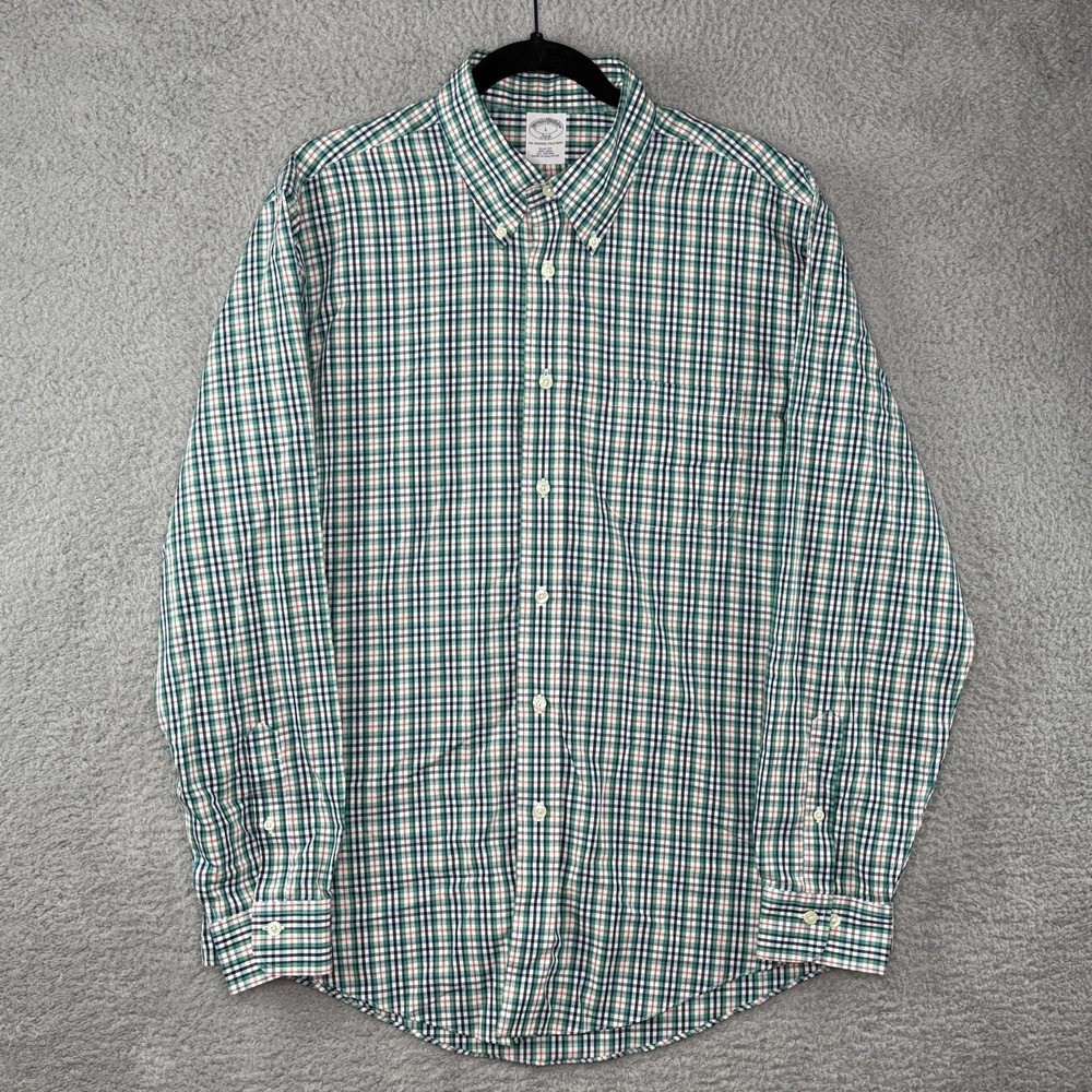 Brooks Brothers 346 Dress Shirt Men's Large Multicolor Check Slim Fit Non Iron